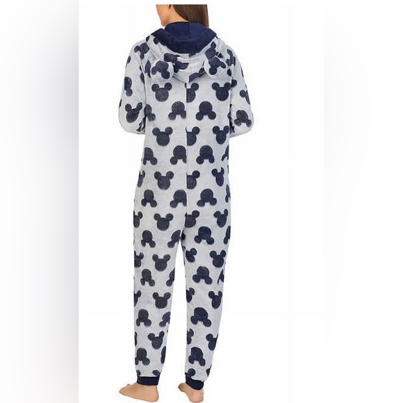 Disney Women’s Mickey Mouse Hooded One Piece Fleece Pajama in gray and blue - Picture 4 of 8